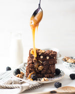 Crispy top walnut + hazelnut brownies