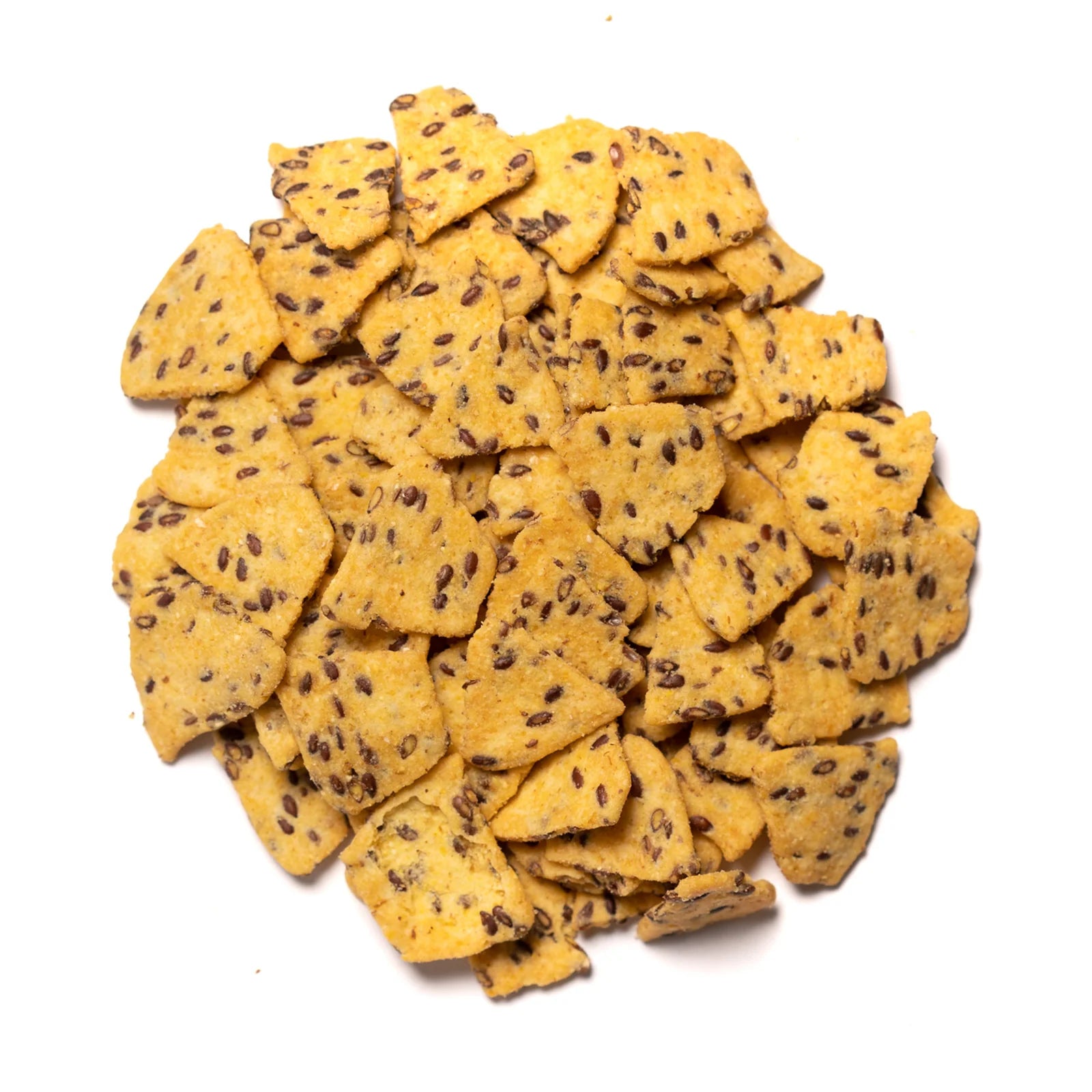 Corn chips with flax seeds